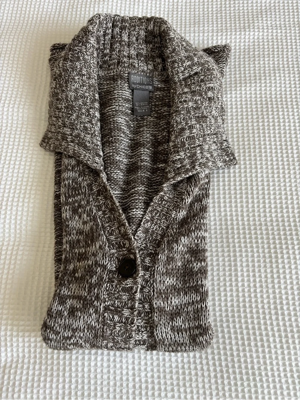 Chico's Marled Brown & Cream Shawl-Collar Cardigan